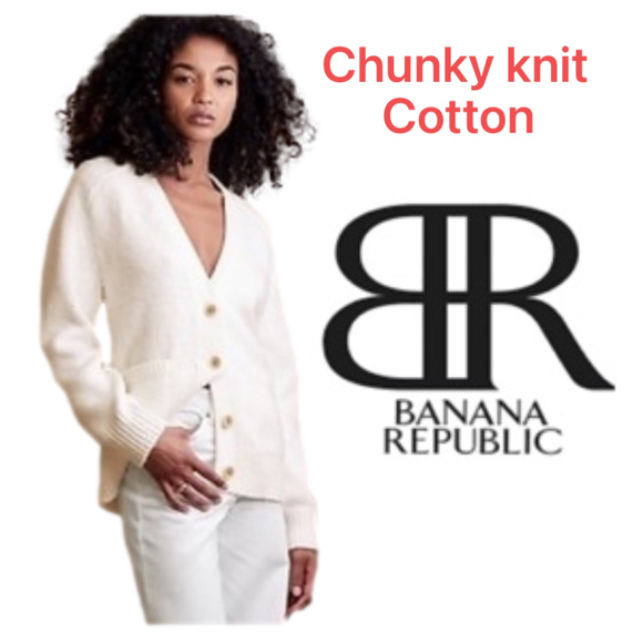 Banana Republic Sweaters - Banana Republic Luxurious Chunky Knit Cotton Pocket Cardigan, size L, Snow Day